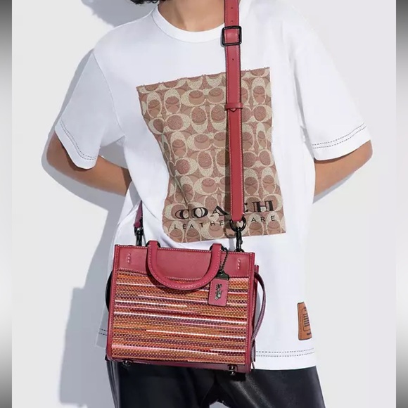 COACH Rogue 25 Upwoven Leather and Smooth Glovetanned Leather in Rouge/Multi - Picture 15 of 17